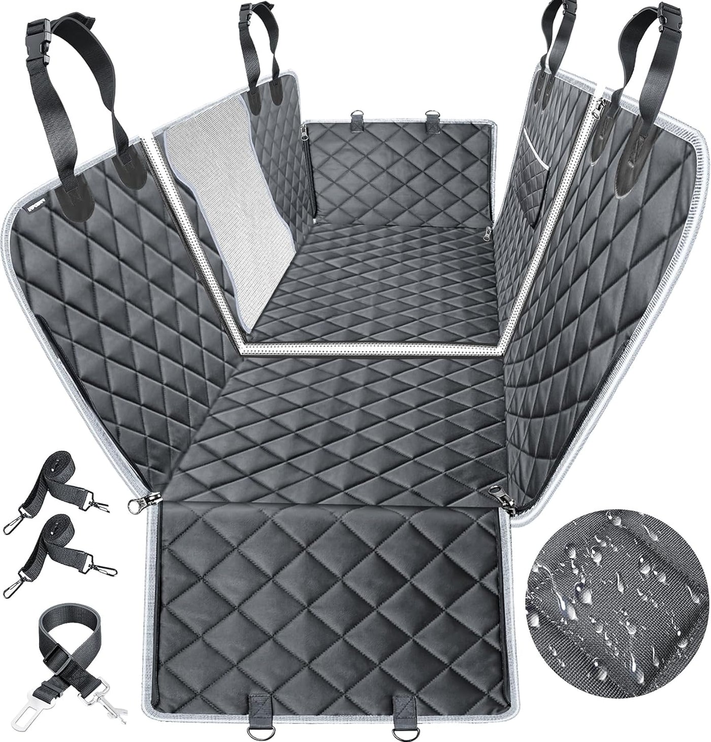 6-In-1 Dog Car Seat Cover for Back Seat, Waterproof Dog Car Hammock with Mesh Window & Side Flap, Pet Backseat Protector for Car, SUV, Truck