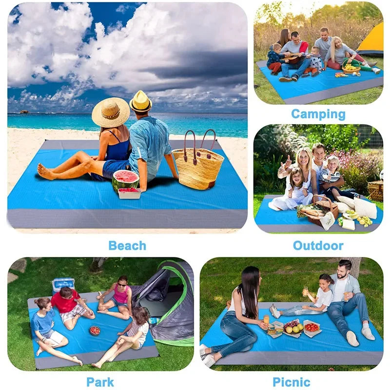 2X2.1M Waterproof Pocket Beach Mat Blanket Folding Camping Mattress Portable Lightweight Mat Outdoor Picnic Mat Sand Beach Towel