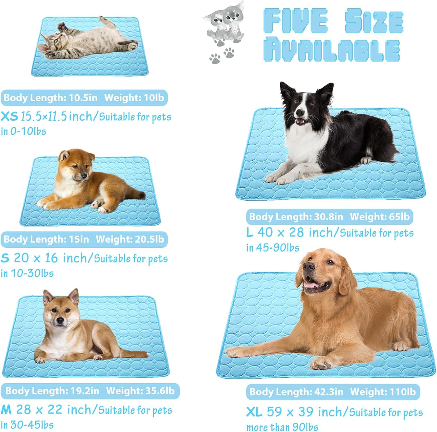 Washable Dog Cooling Mat Ice Silk Cooling Mat for Dogs Pet Self Cooling Pad Blanket Dog Cool Pad for Indoor & Outdoor Car Seats (Blue, 40X28 In)