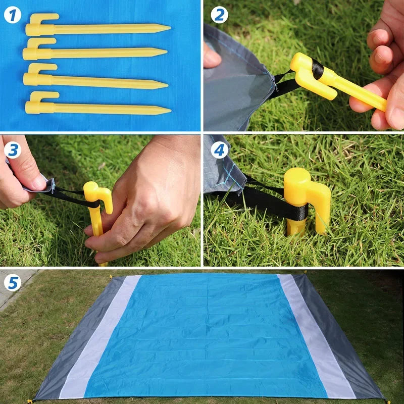 2X2.1M Waterproof Pocket Beach Mat Blanket Folding Camping Mattress Portable Lightweight Mat Outdoor Picnic Mat Sand Beach Towel