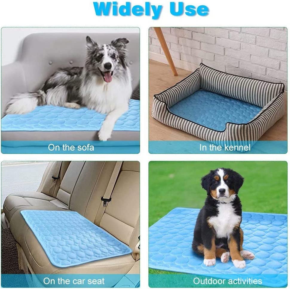 Washable Dog Cooling Mat Ice Silk Cooling Mat for Dogs Pet Self Cooling Pad Blanket Dog Cool Pad for Indoor & Outdoor Car Seats (Blue, 40X28 In)