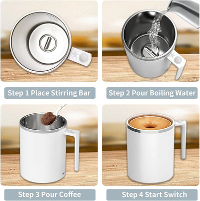 Self Stirring Coffee Mug 12.2 Oz, Electric Mixing Cup with Magnetic Stirrer & Anti-Sedimentation, Rechargeable Travel Mug for Coffee, Milk, Hot Cocoa (White)