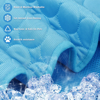 Washable Dog Cooling Mat Ice Silk Cooling Mat for Dogs Pet Self Cooling Pad Blanket Dog Cool Pad for Indoor & Outdoor Car Seats (Blue, 40X28 In)