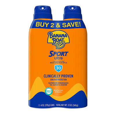 Sport Ultra Clear Spray Sunscreen SPF 30 Twin Pack and Kids Sport Sunscreen Stick SPF 50